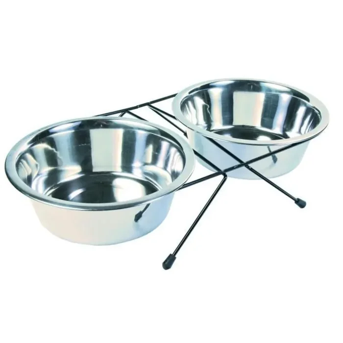 2 stainless steel and metal dog bowls Trixie