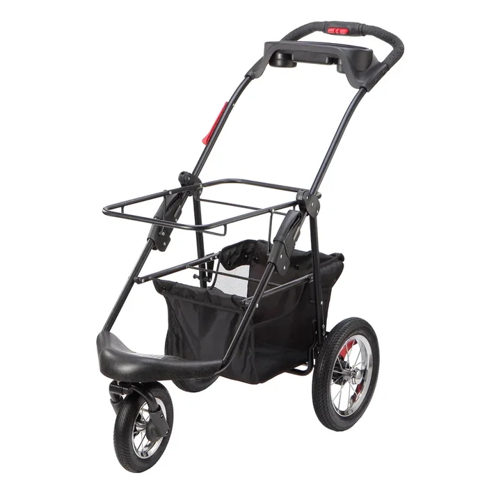 5-in-1 Pet Stroller Frame ONLY, Stainless Steel Shock Absorption Bike Tires, Sturdy, Lightweight, Large Storage Basket, One-Hand Fold (COMPATIBLE WITH PETIQUE 5-IN-1 PET CARRIER ONLY)