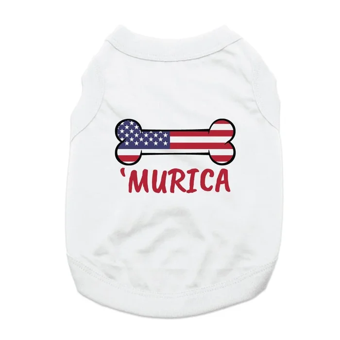‘Murica Patriotic Bone Dog Shirt – White