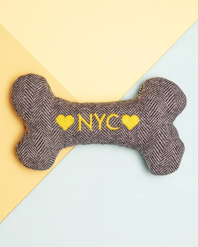 “NYC” Tweed Squeaker Bone Dog Toy (Made in the USA)