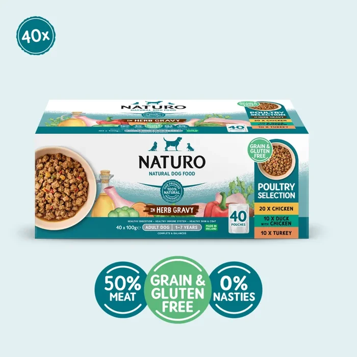 Adult Poultry Selection in Herb Gravy – Grain & Gluten Free Dog Food | 100g Pouches x 40