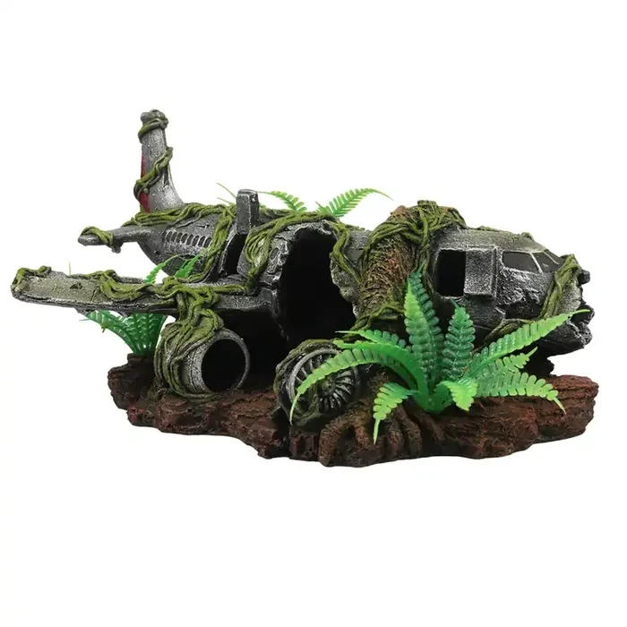 Aircraft wreck terrarium accessory jungle Terra Della [Size 30.3×19.3×17 cm]