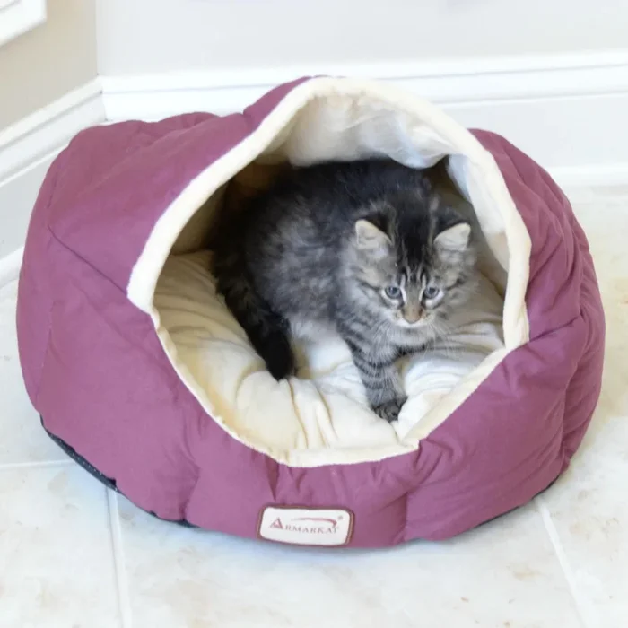 Armarkat Burrow Pet Bed – Burgundy/Ivory