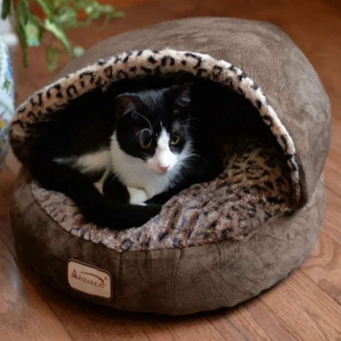 Armarkat Burrow Pet Bed – Mocha/Leopard