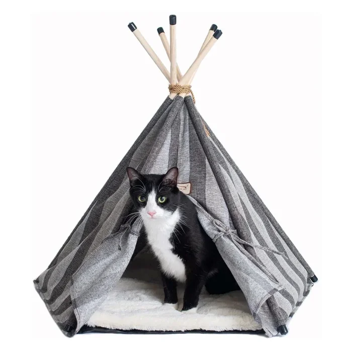 Armarkat Teepee Style Cat Bed – Gray Striped