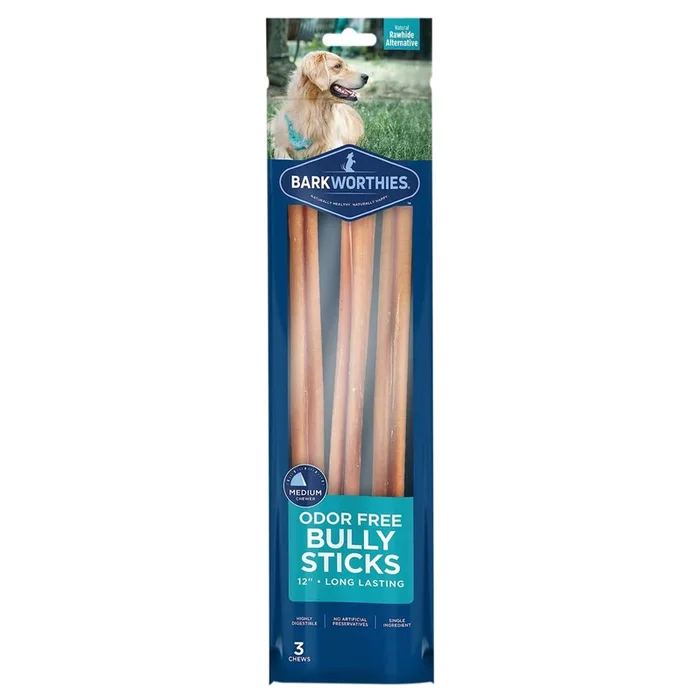 Barkworthies 12″ Odor Free Bully Stick Dog Chews 3 Count