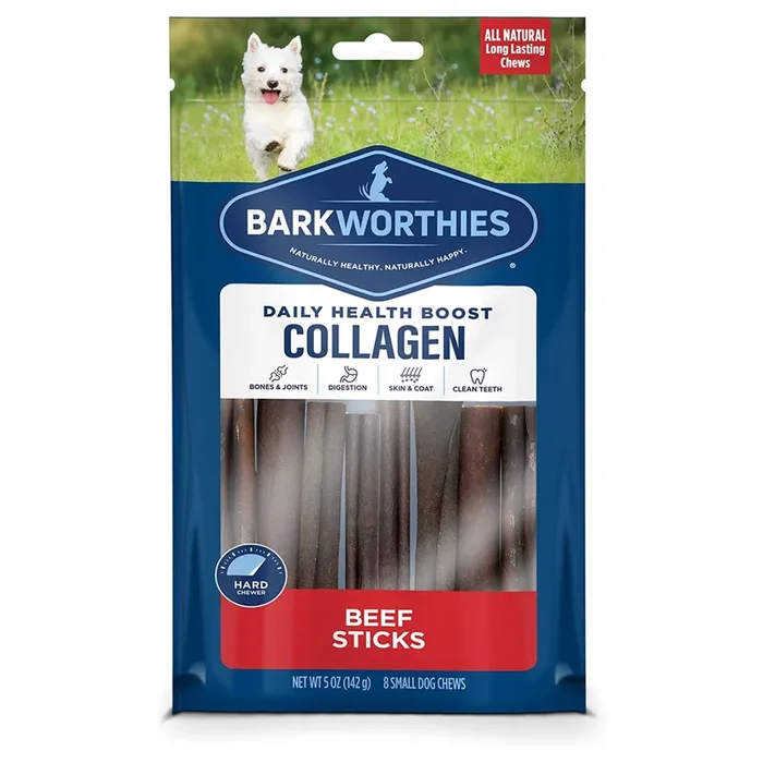 Barkworthies 6″ Collagen Beef Stick Small Dog Chew 8 Count 5-oz