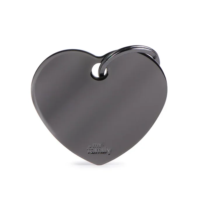 Basic Black Chrome Big Heart Brass ID Tag – MyFamily