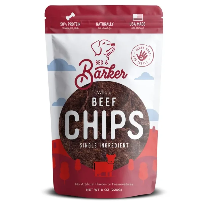 Beg & Barker Whole Beef Heart Chips All Natural Dog Treats 8‑oz