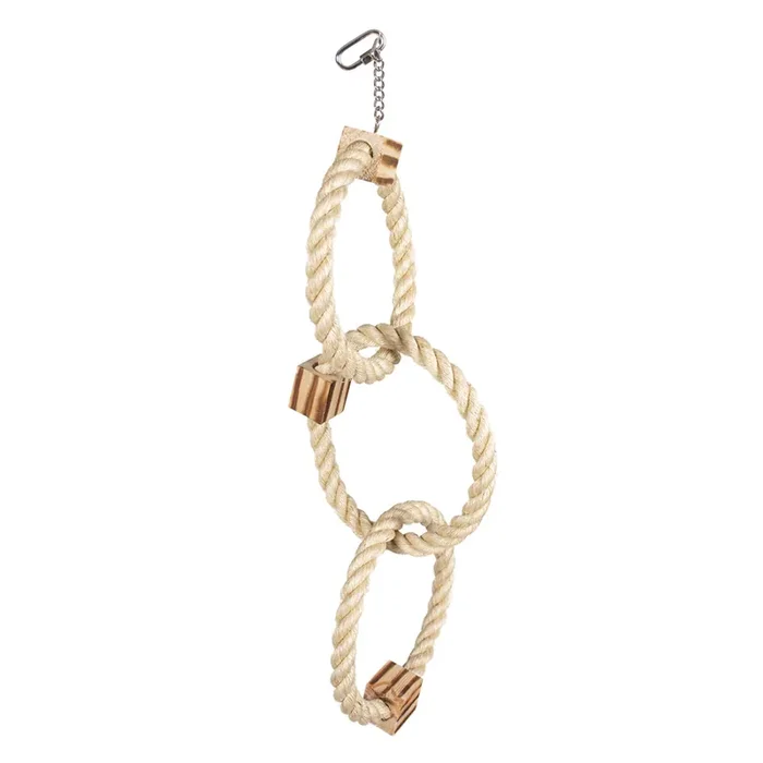 Bird toy triple sisal ring and wooden bbq blocks Duvoplus 1 [Size 56x18x3.7 cm]