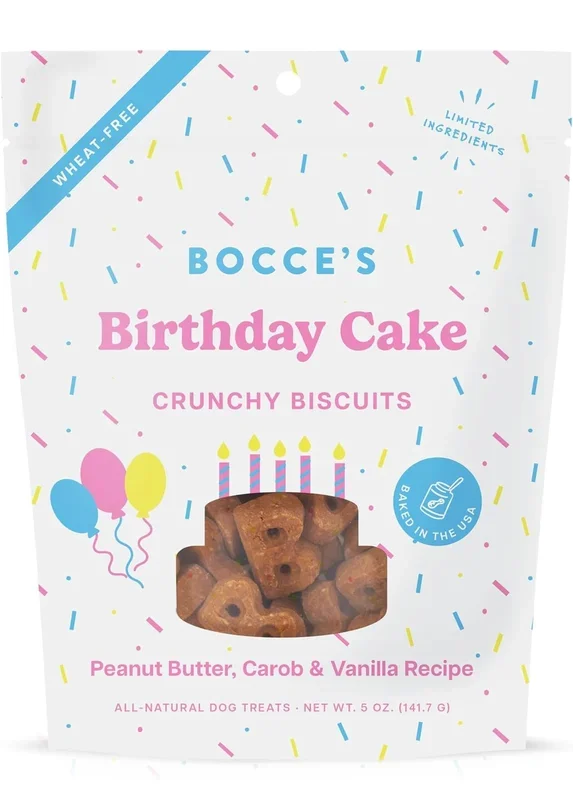Bocce’s Bakery Birthday Cake Treats for Dogs – Special Edition Wheat-Free Dog Treats, Made with Real Ingredients, Baked in The USA, All-Natural Peanut Butter Vanilla Biscuits, 5 oz