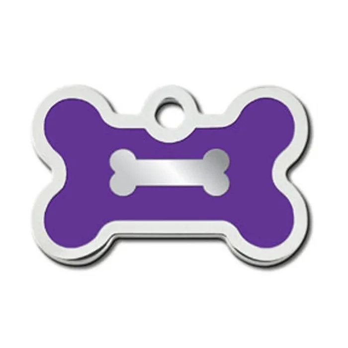 Bone Small Engravable Pet I.D. Tag – Chrome and Purple