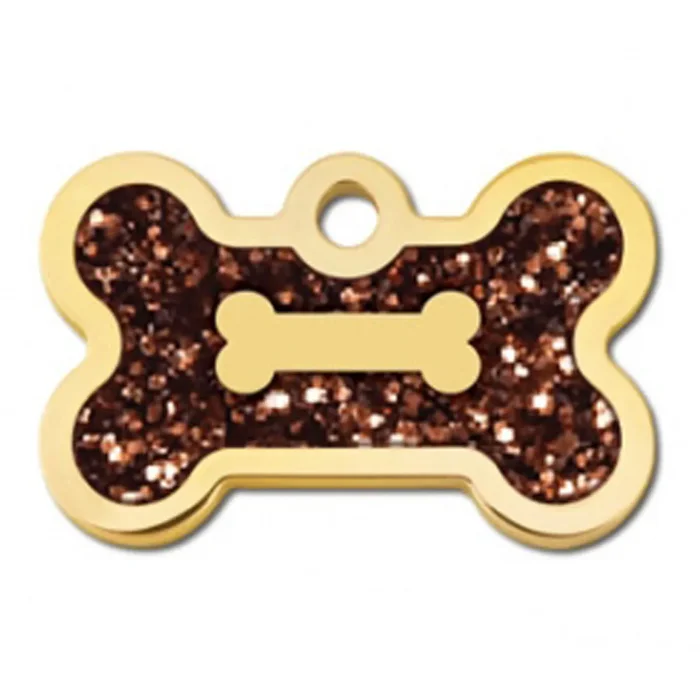 Bone Small Engravable Pet I.D. Tag – Gold and Bronze Glitter