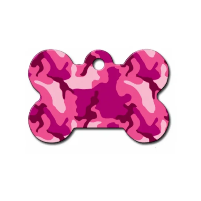 Bone Small Engravable Pet I.D. Tag – Pink Camo