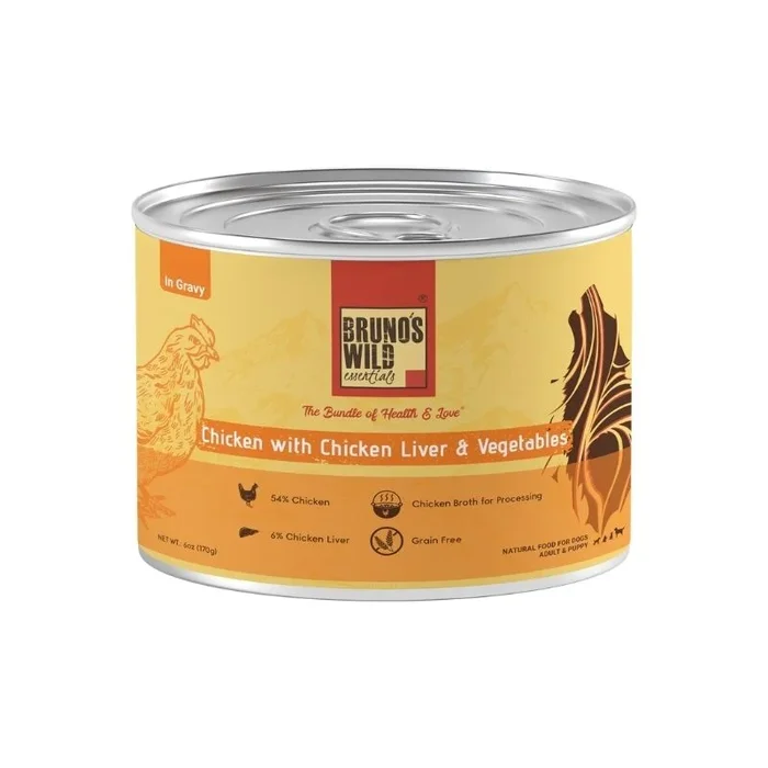Bruno’s Wild Essentials Wet Dog Food – Chicken with Chicken Liver and Vegetables in Gravy (170g)