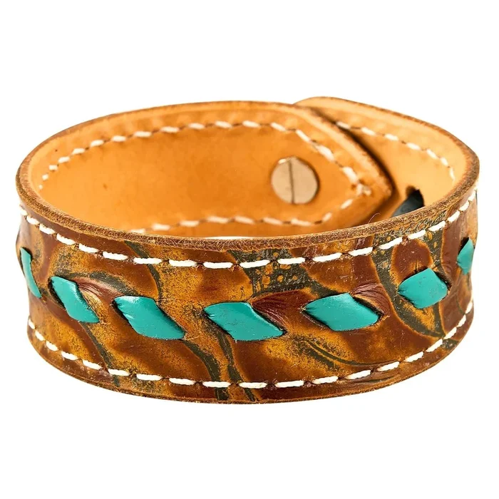 Buckstitch Bracelet, Floral Tooled & Turquoise