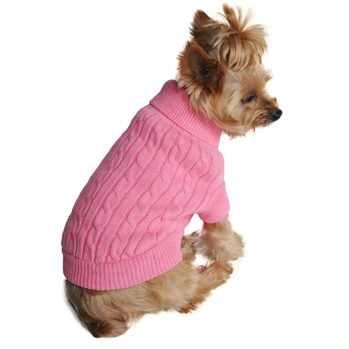 Cable Knit Dog Sweater by Doggie Design – Candy Pink