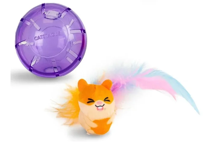 Catstages Hamster Ball Interactive Treat-Dispensing Ball Puzzle Cat Toy with Removable Squeaking Plush Hamster, Purple