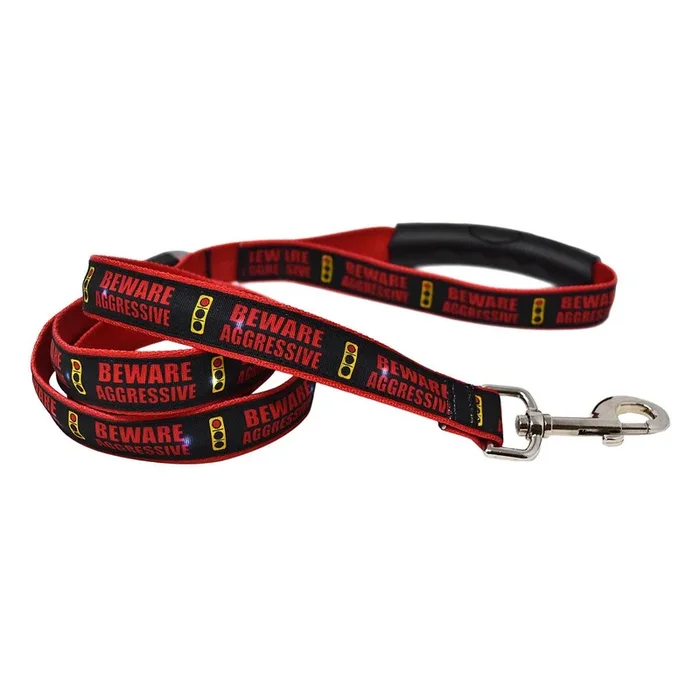 Caution Beware Aggressive Stop Light ORION LED Dog Leash by Yellow Dog