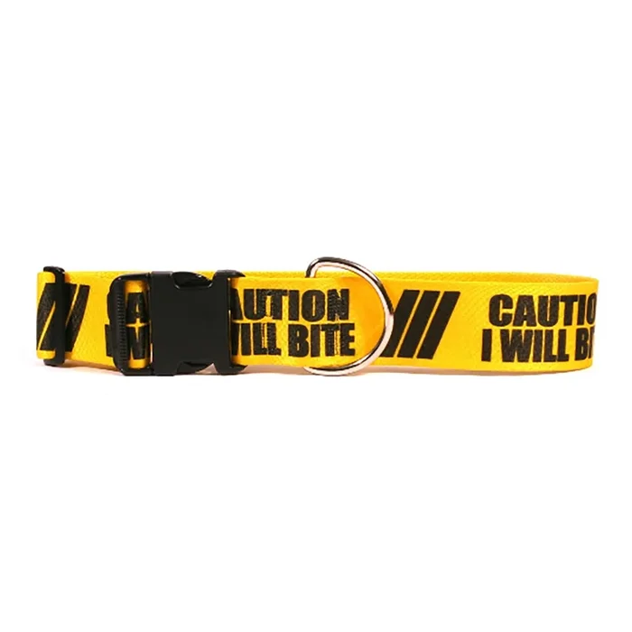 Caution Dog Collar by Yellow Dog – I Will Bite