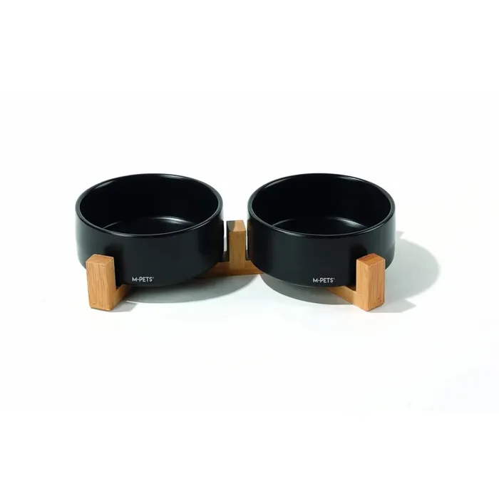 Ceramic dog and cat bowl with bamboo stand M-Pets Opera (x2) [Size 350 ml]