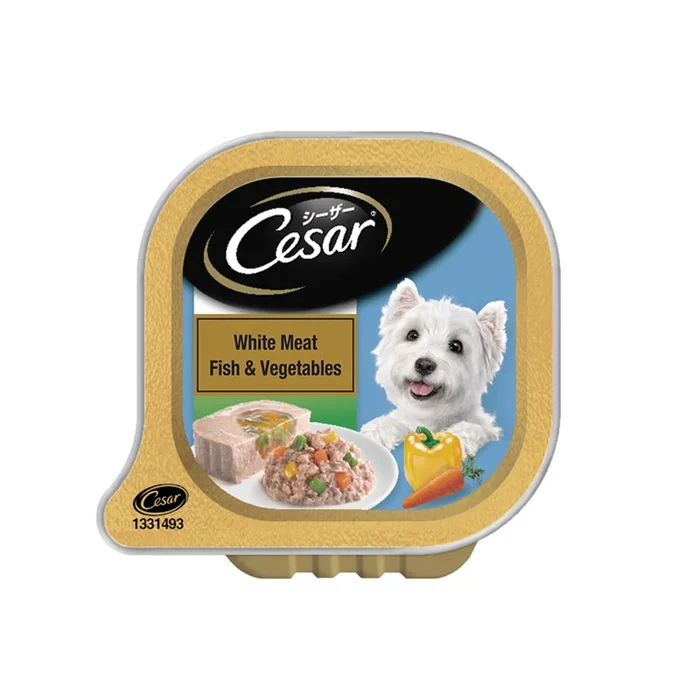 Cesar Gourmet Adult (1+ Years) Wet Dog Food, White Meat Fish & Vegetables Flavour Tray – 100g