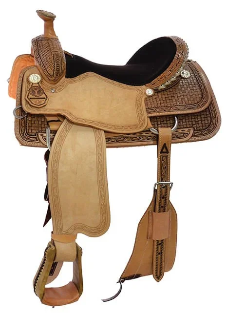Circle Y Custom Western Briscoe Roping Saddle, Suede Seat, Antique Finish with Rawhide Details, Regular or Wide Tree