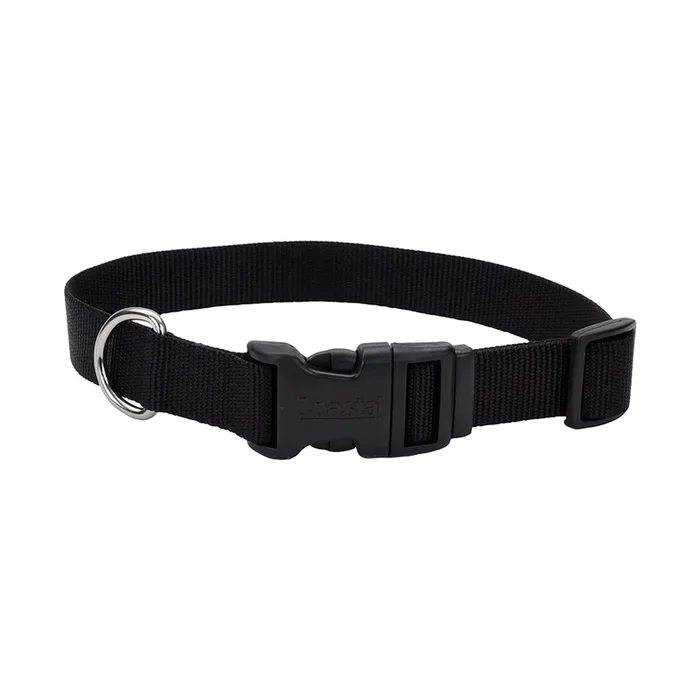 Coastal Adjustable Nylon Dog Collar with Plastic Buckle Black 1 in X 18-26 in