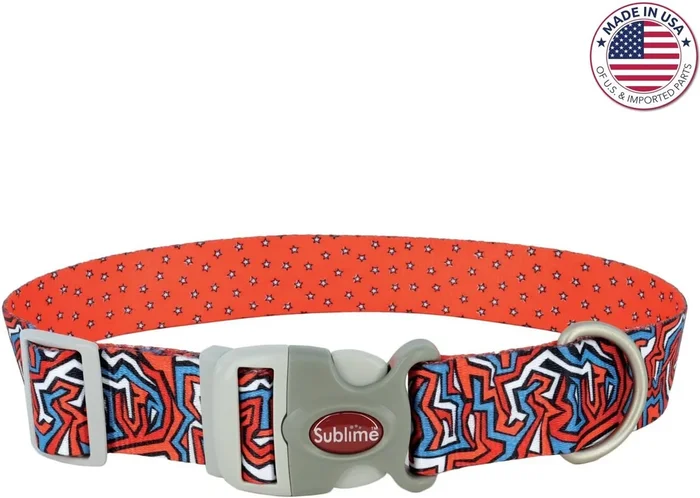 Coastal Sublime Adjustable Dog Collar – Red Blue Graffiti with Red Stars