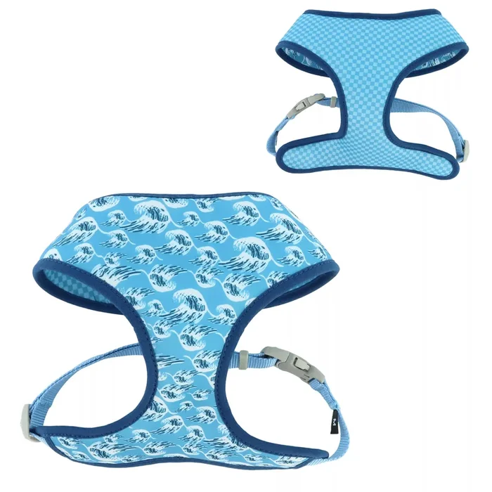 Coastal Sublime Adjustable Dog Harness – Blue Waves with Blue Checkers