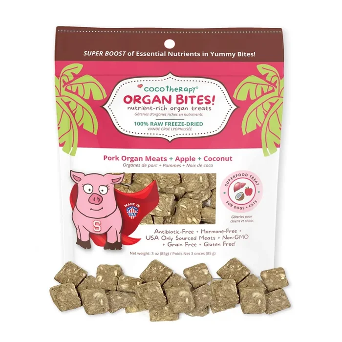 CocoTherapy Organ Bites Pet Treats – Pork + Apple + Coconut