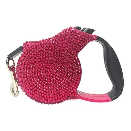 Crystal Retractable Dog Leash – Dark Pink