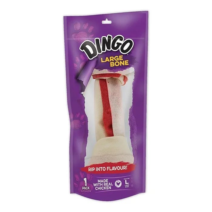 Dingo Rawhide Chicken Bone Dog Treat Large 3.5-oz