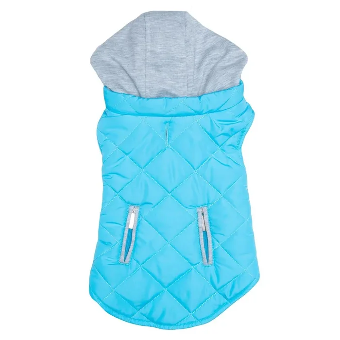 Doggie Design Weekender Quilted Hoodie Dog Jacket – Aqua