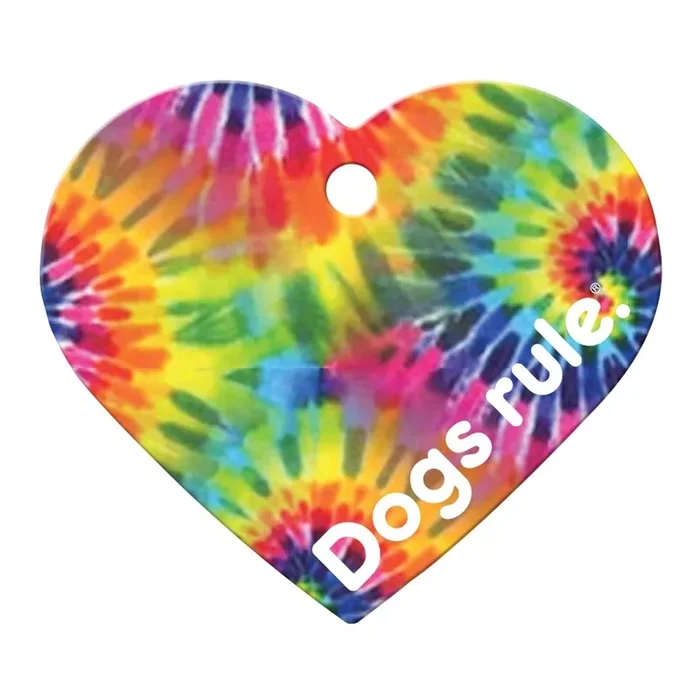 Dogs Rule Heart Large Engravable Pet I.D. Tag – Magenta Tie Dye