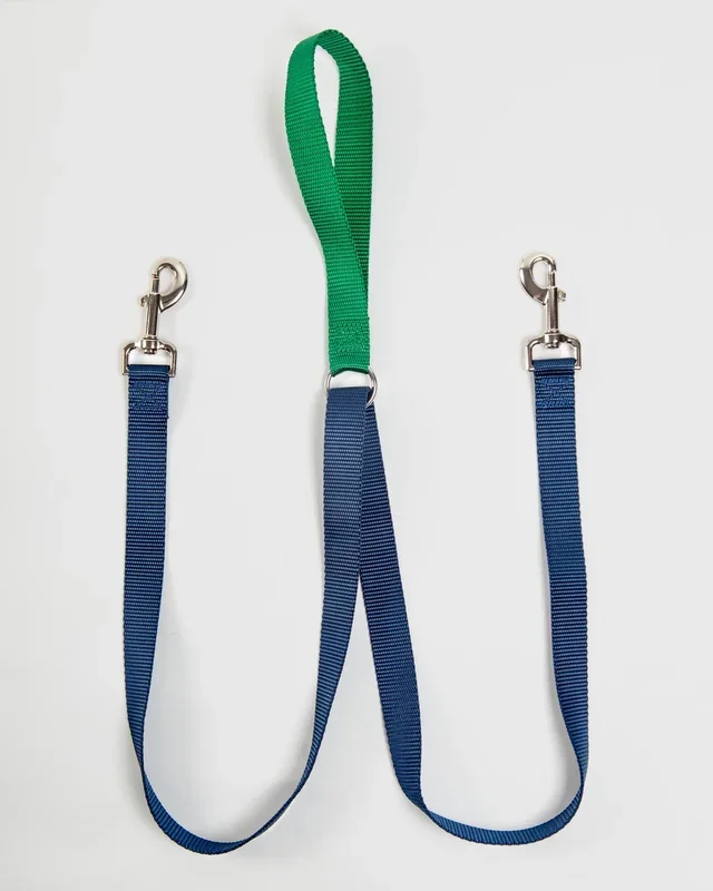 Double Clip Training Leash in Hunter Green + Navy (Made in the USA)