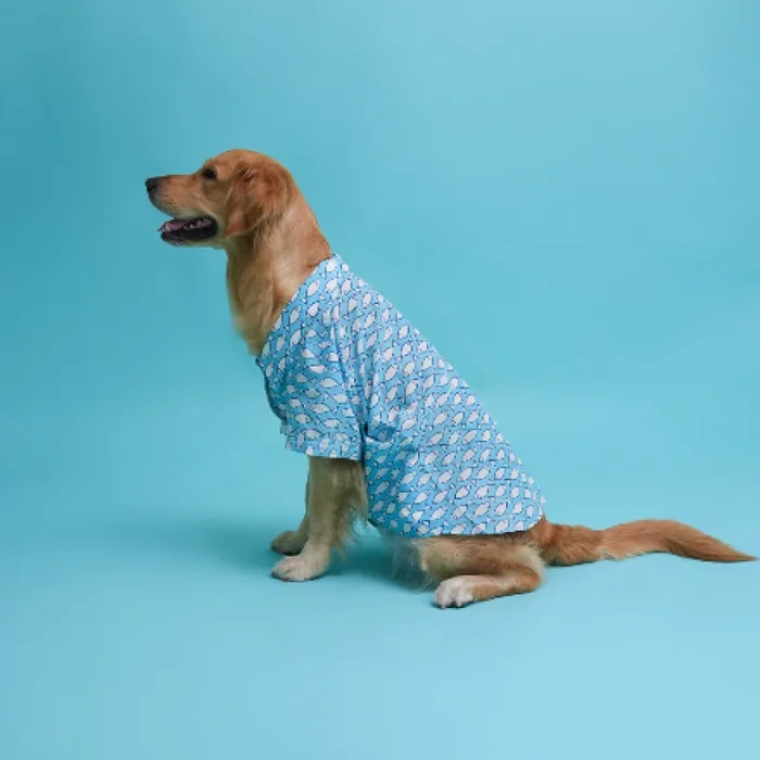 Floof & Co Fish Print Cotton Shirt for Dogs (Blue)