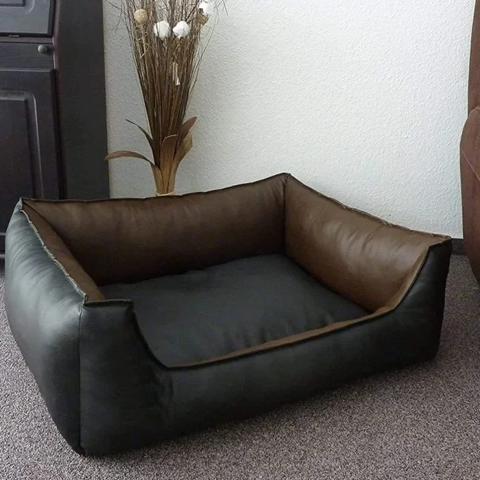 Fluffy’s Pawsome Artificial Leather Sofa Bed for Dogs and Cats (Brown & Black)