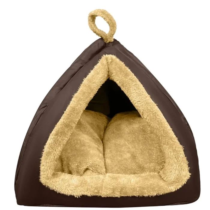 Fluffy’s Washable Hut Bed for Dogs and Cats (Brown)