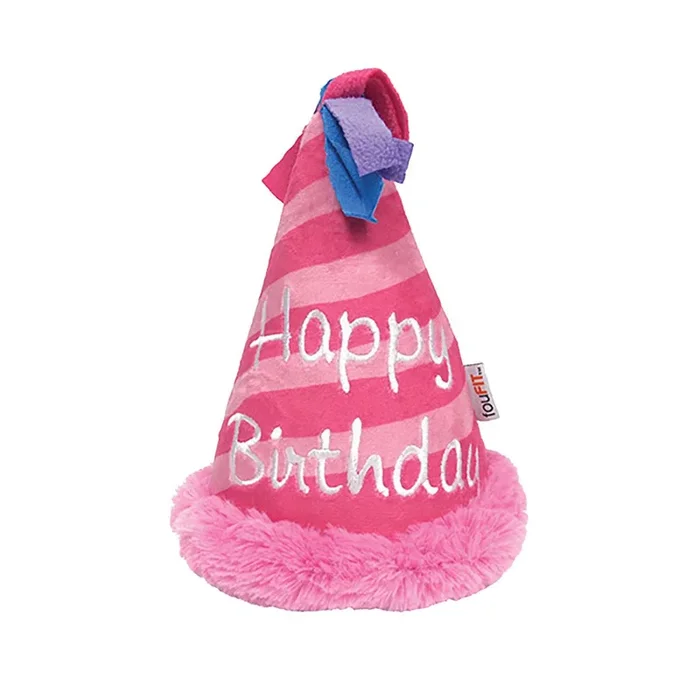 foufou Dog Birthday Hat Crinkle Plush Dog Toy – Pink