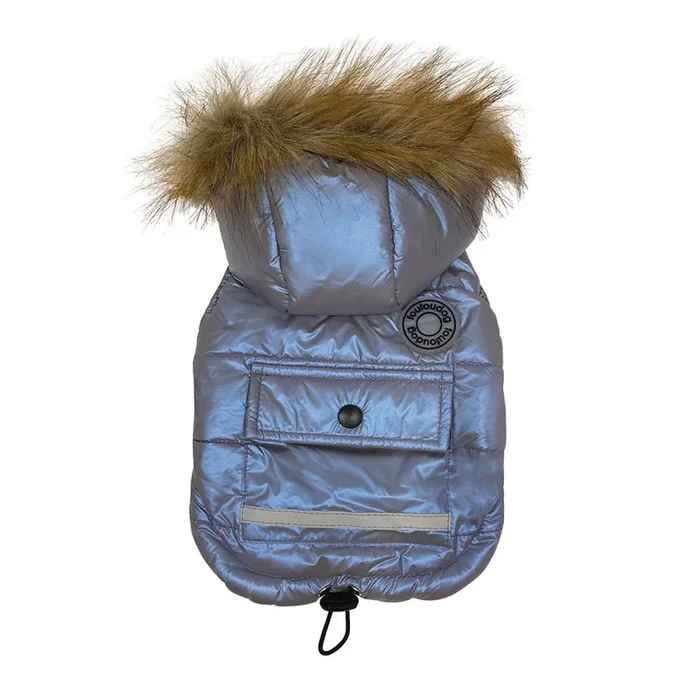 foufou Dog Iridescent Parka Dog Coat – Gray/Blue