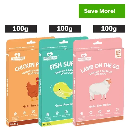 Fresh For Paws Chicken Pot Pie and Fish Supper and Lamb On The Go Wet Dogs Food Combo