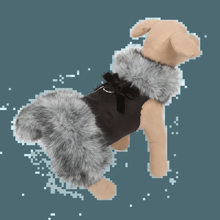 Fur Coat Velvet Bow Black Tip Silver Fox