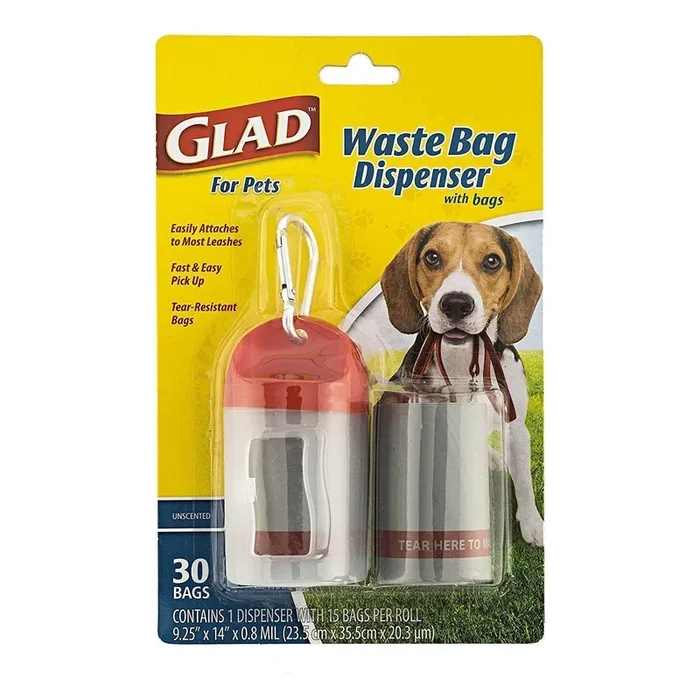 Glad for Pets Extra Large Unscented Dog Waste Bags and Dispenser – 30 Count