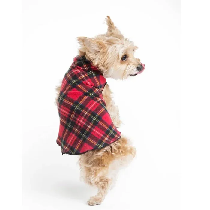 Gold Paw Fleece Dog Jacket – Red Classic Plaid