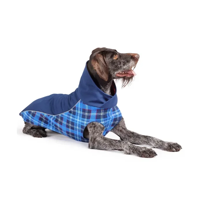 Gold Paw Portland Pullover Dog Jacket – Navy and Blue Plaid