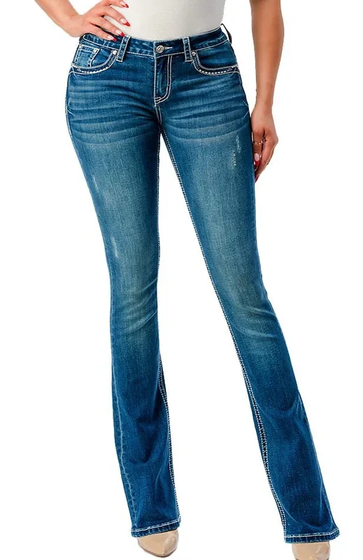 Grace in LA Wing Embroidered Mid Rise Bootcut Jeans