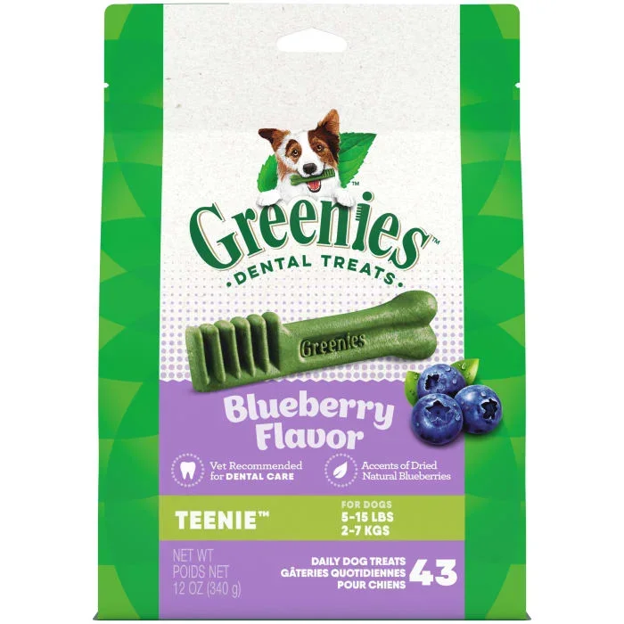 GREENIES TEENIE Natural Dog Dental Care Chews Oral Health Dog Treats Blueberry Flavor, 12 oz. Pack (43 Treats)