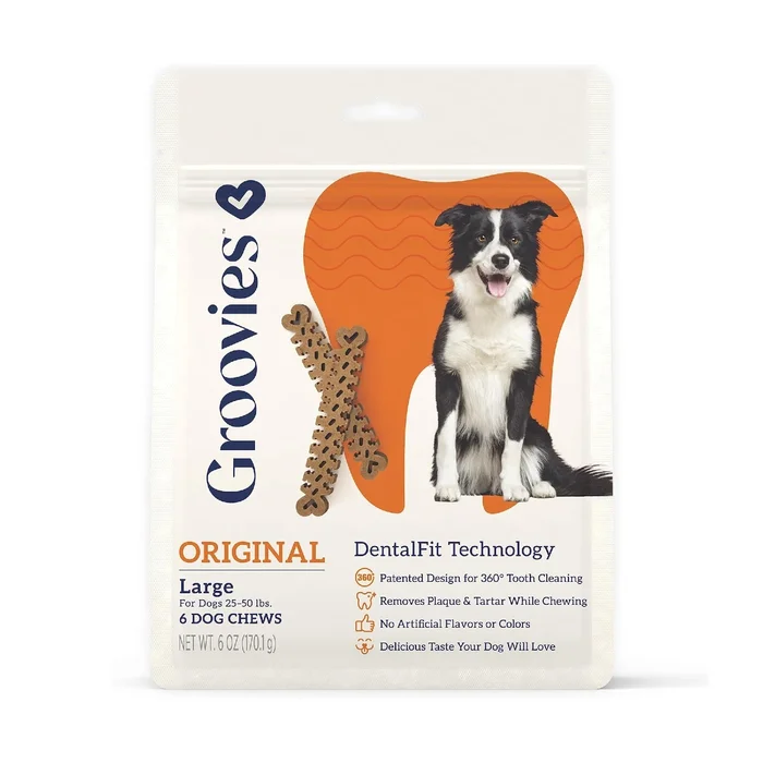 Groovies Original Dental Chews Dog Treat – Large for Dogs 25-50lbs