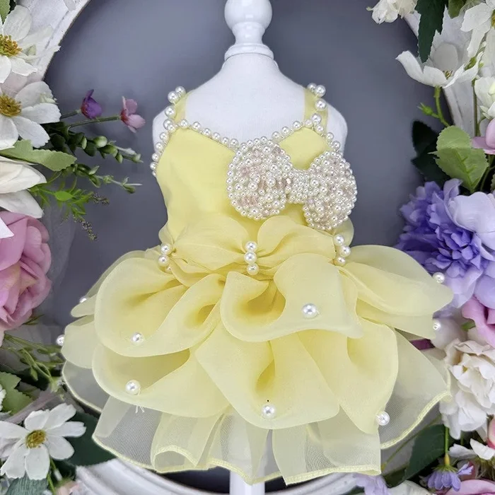 Handmade Elegant Yellow Pearl Princess Dress